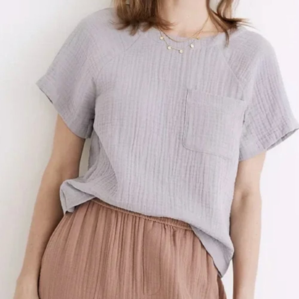 Madewell Lightspun Renwood Button Back Top Crewneck Lavender XS